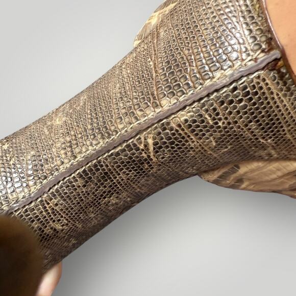 Tom Ford Genuine Exotic Leather Gold Stiletto Heels PythonPatternStrappy Sandals - Picture 6 of 12